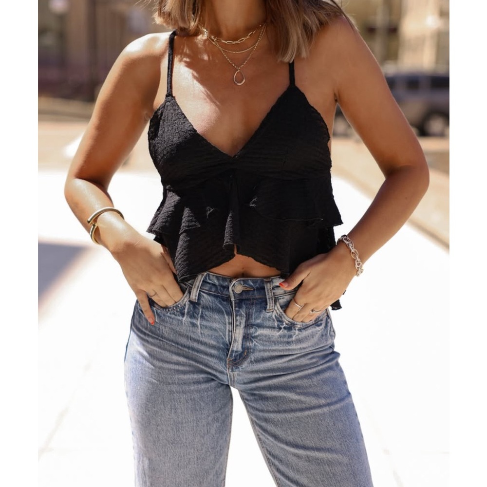 NEW! Vestique Elegant Black Ruffle Top